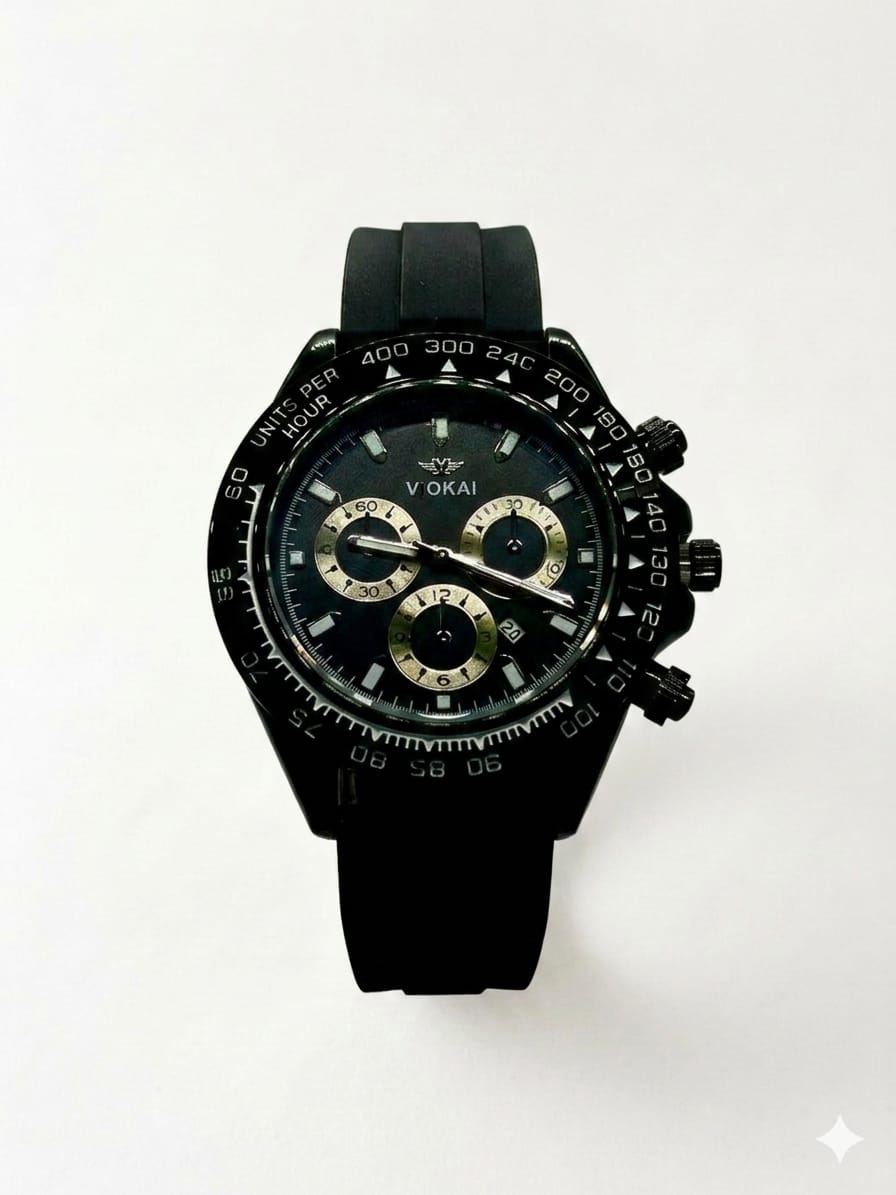 Vokai Men’s Black Tachymeter Chronograph Sport Watch with Silicone Strap