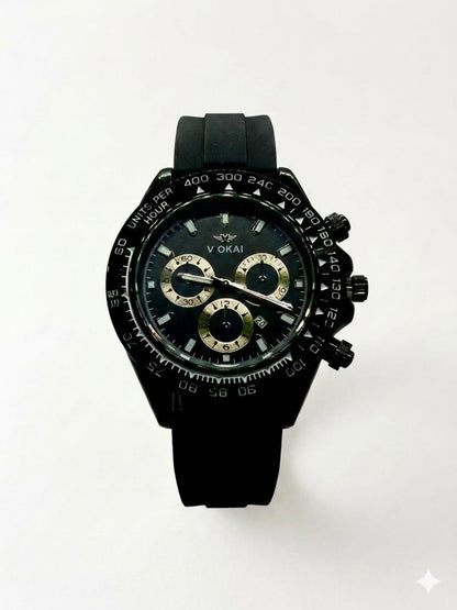 Vokai Men’s Black Tachymeter Chronograph Sport Watch with Silicone Strap