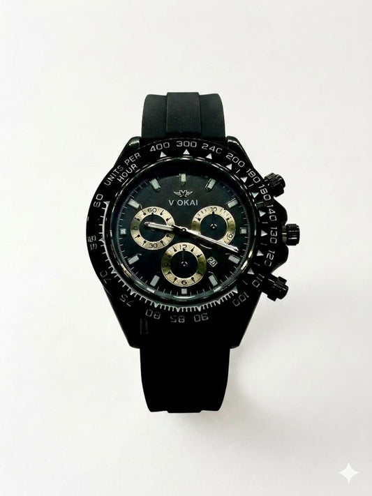Vokai Men’s Black Tachymeter Chronograph Sport Watch with Silicone Strap
