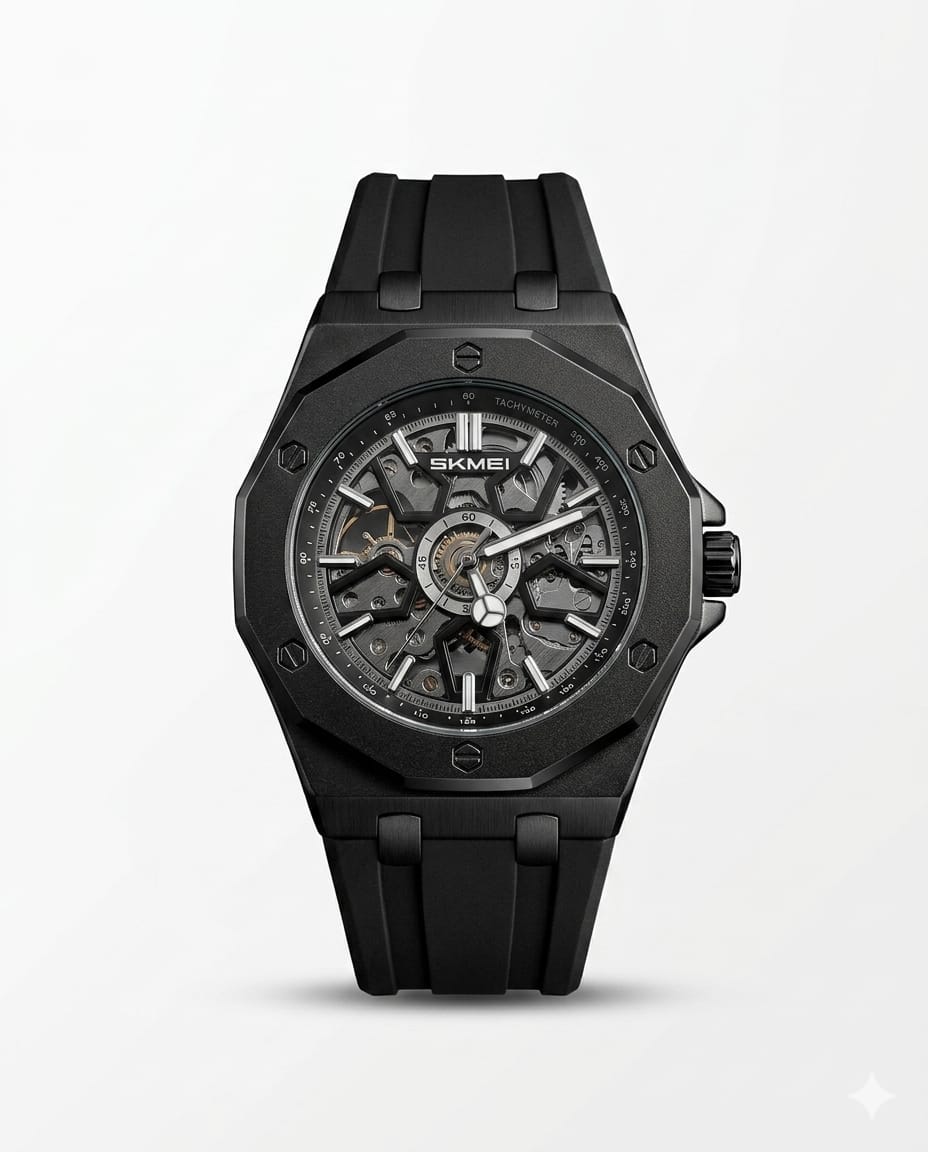 SKMEI Men’s Stealth Black Skeleton Dial Sport Watch – Urban Industrial Edition