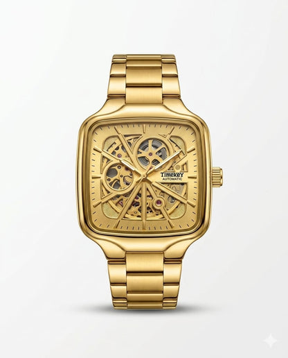 Timekey "Architect" Square Skeleton Automatic – Two-Tone Gold & Silver Luxury Watch