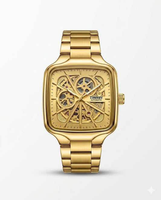 Timekey "Architect" Square Skeleton Automatic – Two-Tone Gold & Silver Luxury Watch