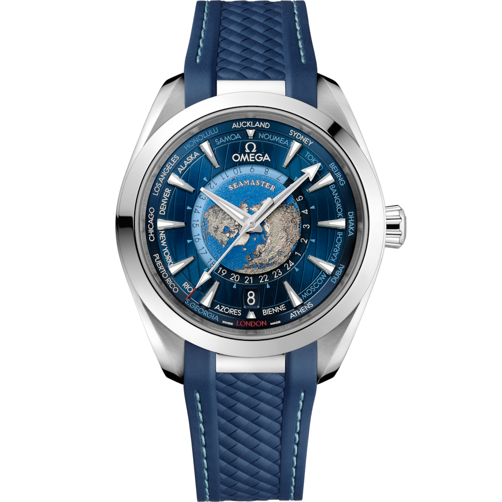 OMEGA Seamaster Aqua Terra 150M Worldtimer 43mm blue dial steel rubber strap