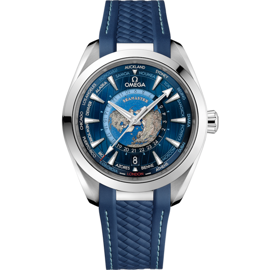OMEGA Seamaster Aqua Terra 150M Worldtimer 43mm blue dial steel rubber strap