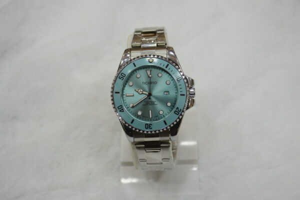 Silver circle body with Blue Dial