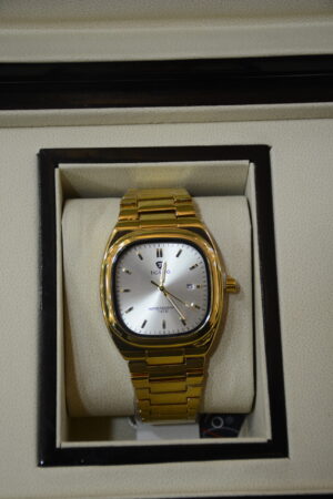 golden square body silver dial