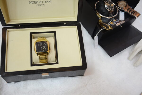gold digital square watch