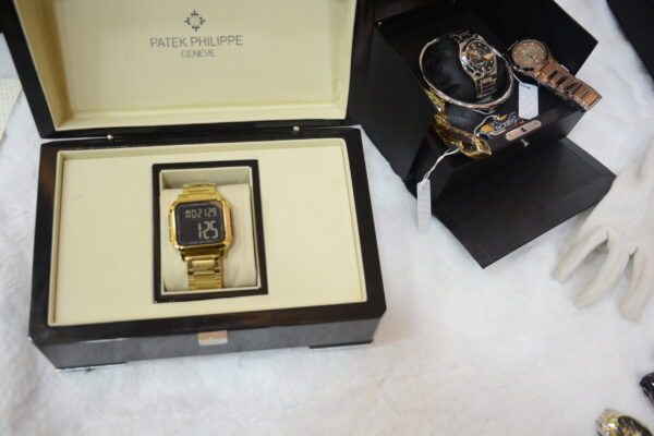 gold digital square watch