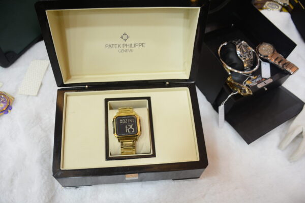 gold digital square watch