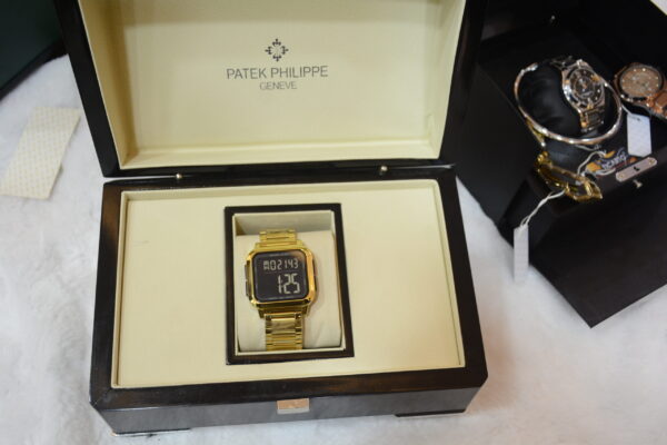 gold digital square watch