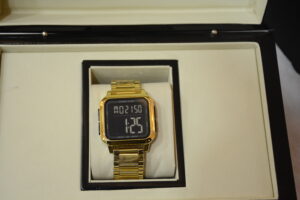 gold digital square watch