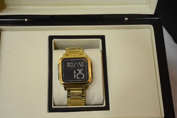 gold digital square watch