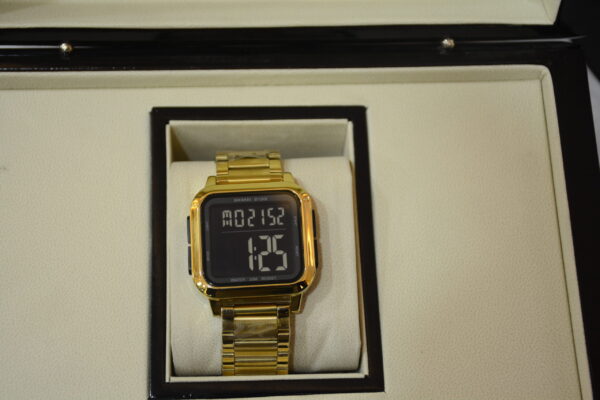 gold digital square watch