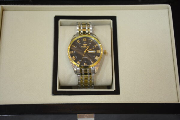 silver gold body black dial