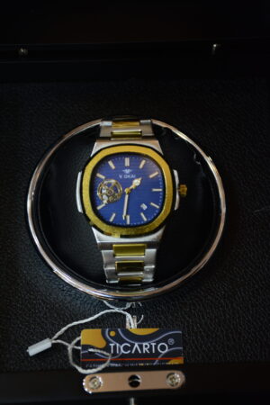 silver golden body dark blue dial