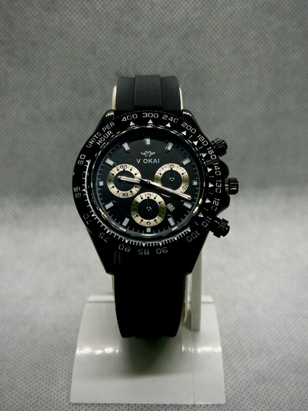 Vokai Men’s Black Tachymeter Chronograph Sport Watch with Silicone Strap
