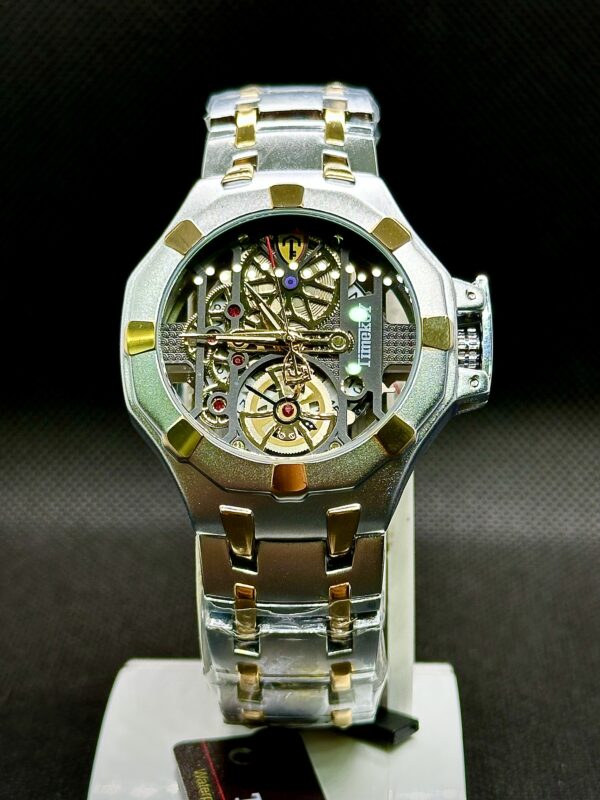 Timekey Men’s Silver Skeleton Mechanical-Style Sport Watch