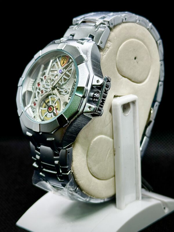 Timekey Men’s Silver Skeleton Mechanical-Style Sport Watch
