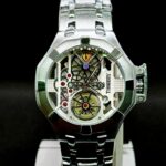 Timekey Men’s Silver Skeleton Mechanical-Style Sport Watch