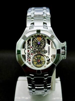Timekey Men’s Silver Skeleton Mechanical-Style Sport Watch