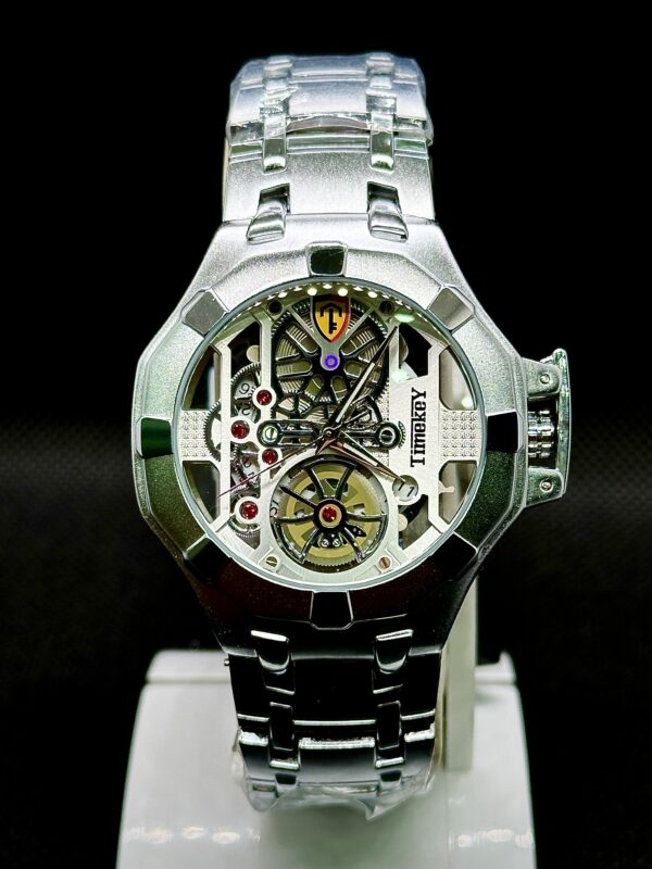 Timekey Men’s Silver Skeleton Mechanical-Style Sport Watch
