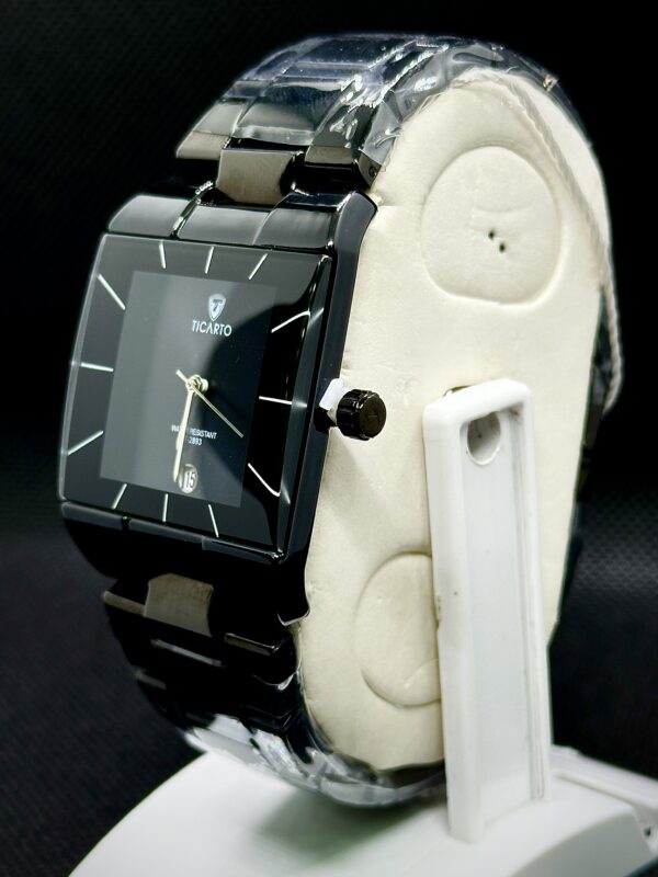 Ticarto Men’s Modern Rectangular Black Dial Watch (Model T-2893)