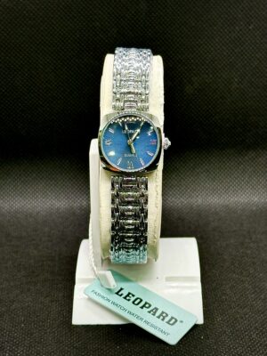 Leopard Women’s Elegant Blue Sunray Dial Watch with Crystal Accents