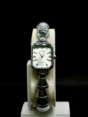 Leopard Women’s Emerald-Cut Silver Dress Watch with Geometric Bracelet