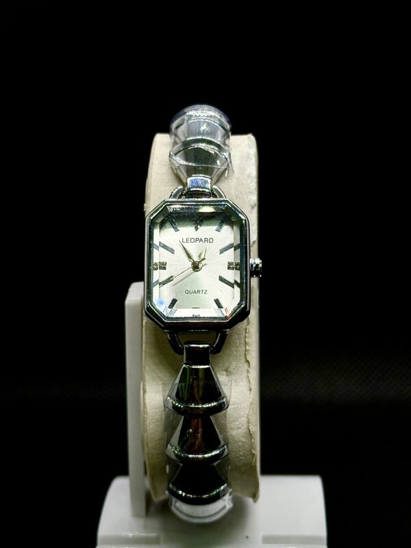 Leopard Women’s Emerald-Cut Silver Dress Watch with Geometric Bracelet