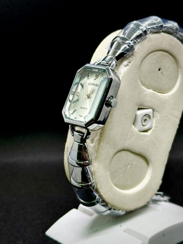 Leopard Women’s Emerald-Cut Silver Dress Watch with Geometric Bracelet
