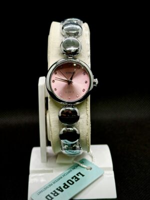 Leopard Women’s Rose Pink Sunray Dial Watch with Spherical Link Bracelet