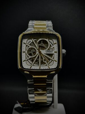 Timekey "Architect" Square Skeleton Automatic – Two-Tone Gold & Silver Luxury Watch