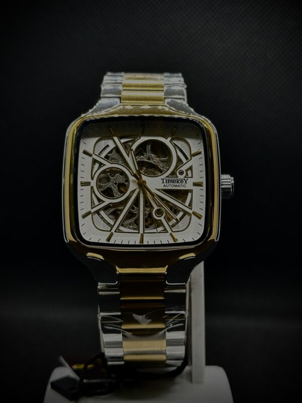 Timekey "Architect" Square Skeleton Automatic – Two-Tone Gold & Silver Luxury Watch