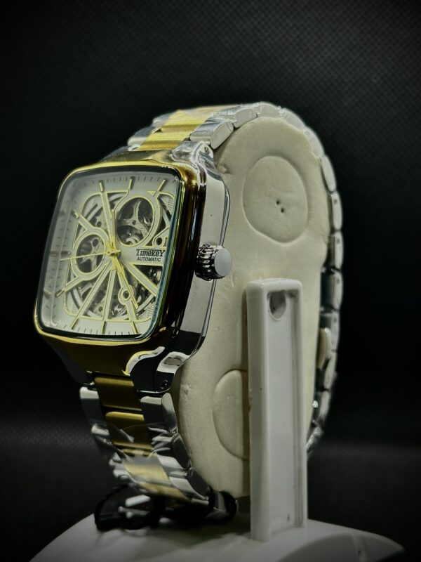 Timekey "Architect" Square Skeleton Automatic – Two-Tone Gold & Silver Luxury Watch