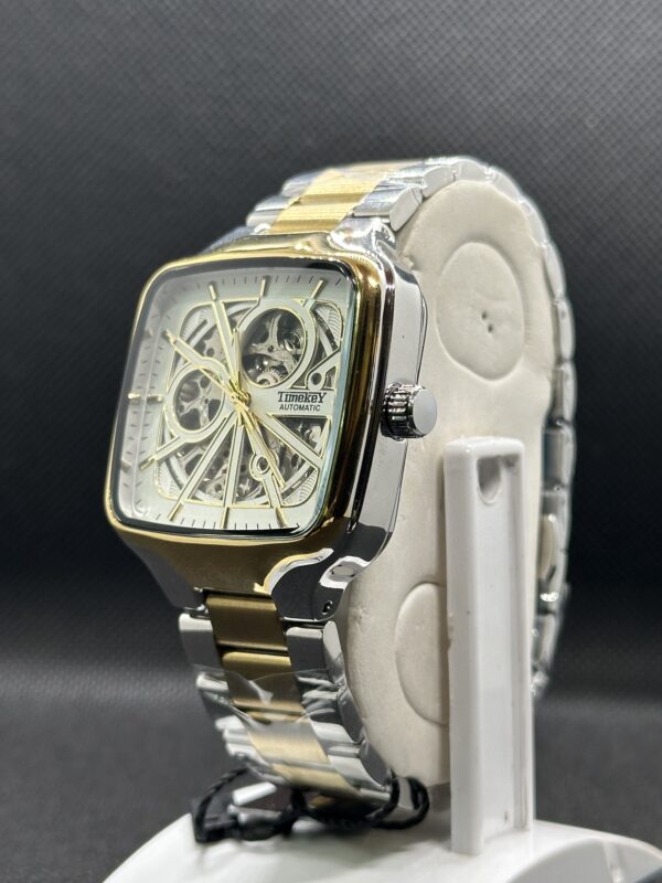 Timekey "Architect" Square Skeleton Automatic – Two-Tone Gold & Silver Luxury Watch