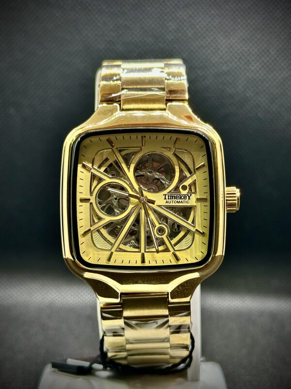 Timekey "Architect" Square Skeleton Automatic – Two-Tone Gold & Silver Luxury Watch